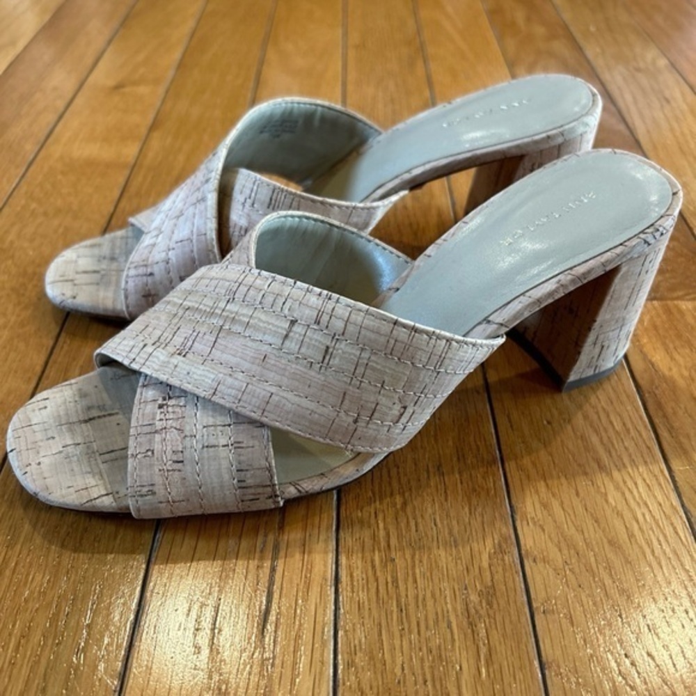 Ann Taylor Natural Brown Honor Cork Crossover Heels Slip On Sandals Size 7.5